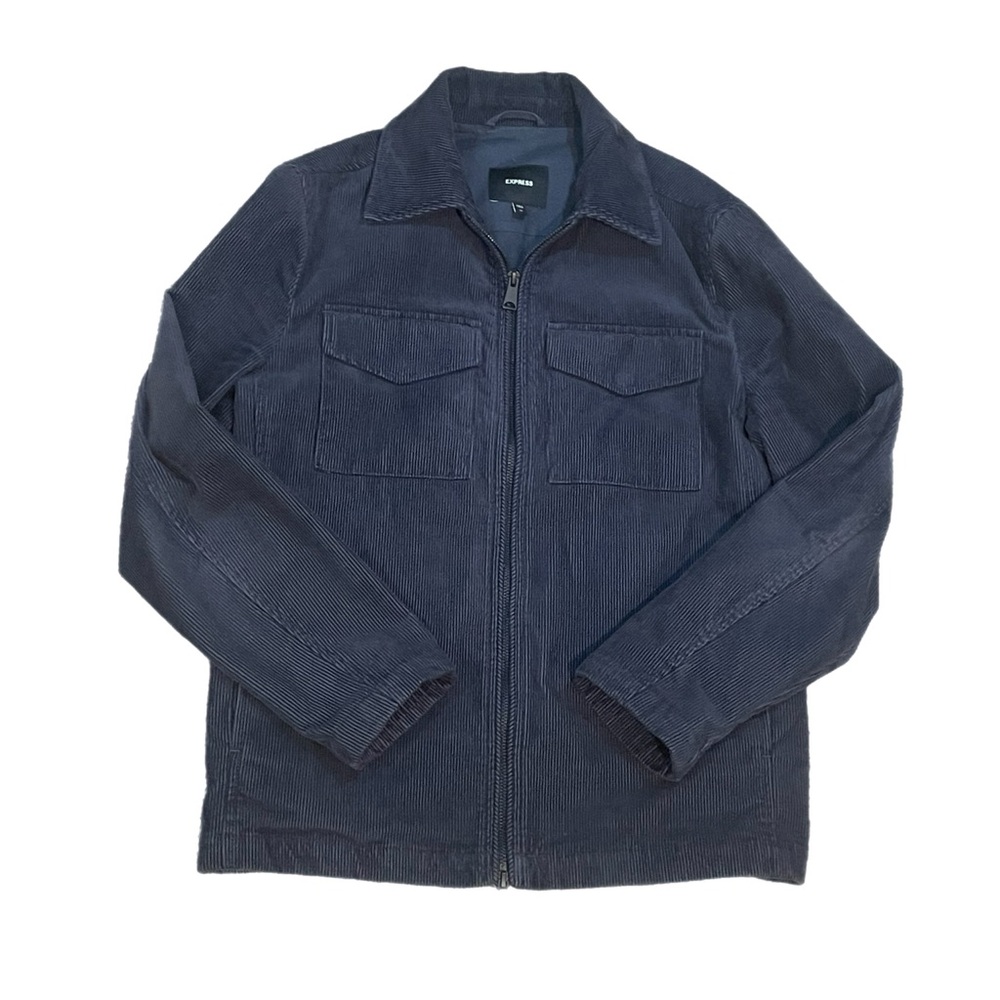 Men’s Express Corduroy Full Zip Jacket Navy Blue Fall Layering Size XS